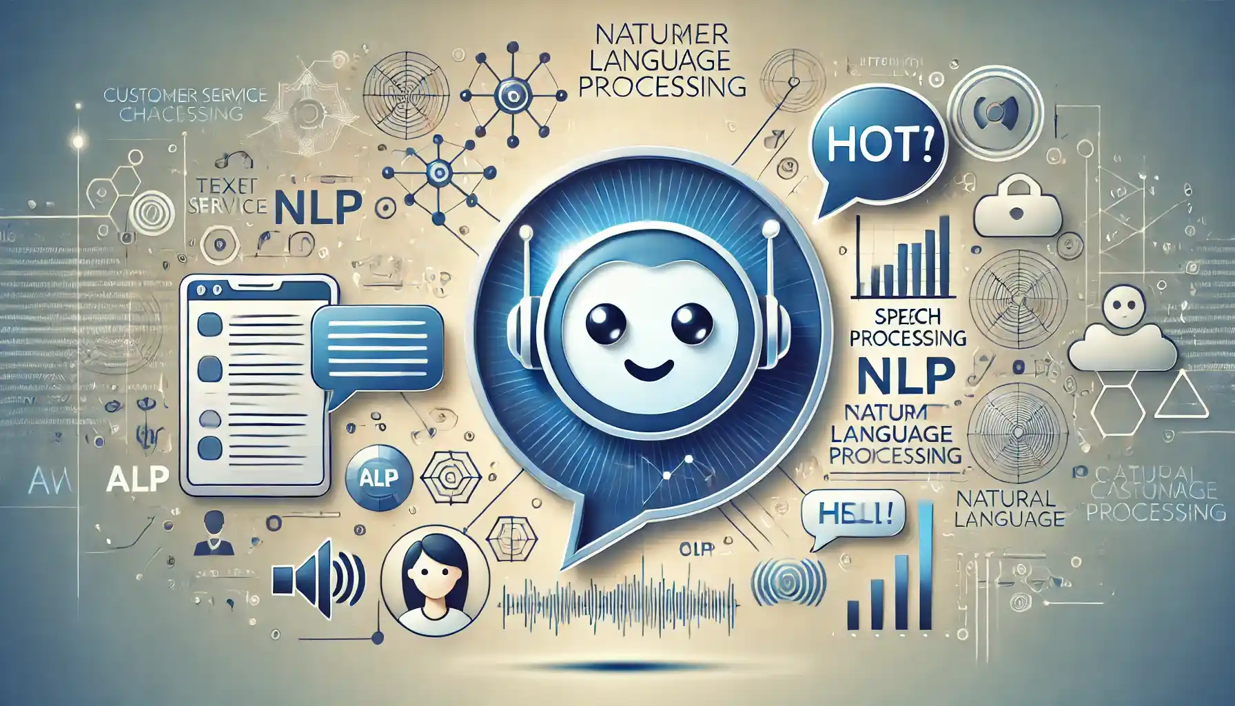 DALL·E 2024-10-21 20.25.42 – An illustration of a customer service chatbot using Natural Language Processing (NLP). The image should show a friendly chatbot interface with speech (1)