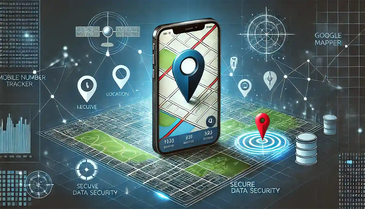 DALL·E 2024-11-06 21.38.42 – A detailed digital illustration showing a mobile number tracker interface with Google Maps integration. The main feature is a smartphone displaying Go (1)